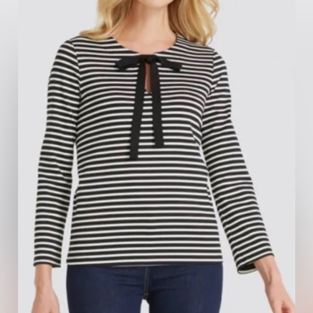 Draper James Rayon Blend Black and White Stripe Tie front Top Size Small